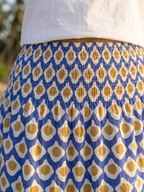 Blue & Mustard Floral Printed Cotton Tiered Maxi Skirt
