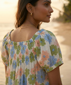 Pastel Floral Cotton Co-Ord Set - Women's Lounge Top & Sleep Shorts