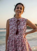 Pink & Mauve Floral Hand Block Print Boho Mini Dress