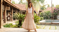 Beige Floral Hand Block Printed Cotton Flared Maxi Skirt