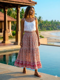 Rust Floral Cotton Smocked Waist Long Skirt