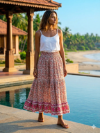 Rust Floral Cotton Smocked Waist Long Skirt