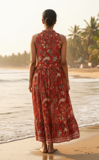 Rimson Floral Hand-Block Cotton Dress with Ruffled Hem