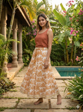 Rustic Leaf Handcrafted Cotton Maxi Skirt – Elastic Drawstring Waist Tiered Style