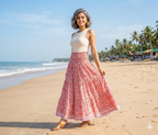 Coral Red Geometrical Block Print Cotton Maxi Skirt