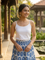 Indigo Buta Hand Block Printed Cotton Maxi Skirt – Smocked Waist Tiered Skirt