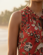 Rimson Floral Hand-Block Cotton Dress with Ruffled Hem