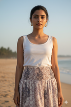 Blush Floral Hand Block Printed Cotton Maxi  Skirt – Smocked Waist Tiered Skirt