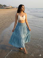 Teal Buti Hand Block Printed Cotton Maxi Skirt – Smocked Waist Tiered Skirt