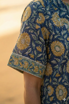 Artisan Indigo Sunflower Hand Block Printed Mini Dress