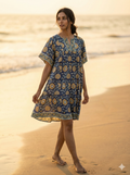 Artisan Indigo Sunflower Hand Block Printed Mini Dress