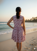 Pink & Mauve Floral Hand Block Print Boho Mini Dress