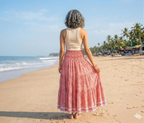 Coral Red Geometrical Block Print Cotton Maxi Skirt