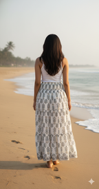Grey Floral Tiered Cotton Maxi Skirt – Morning Breeze