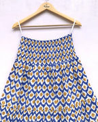 Blue & Mustard Floral Printed Cotton Tiered Maxi Skirt
