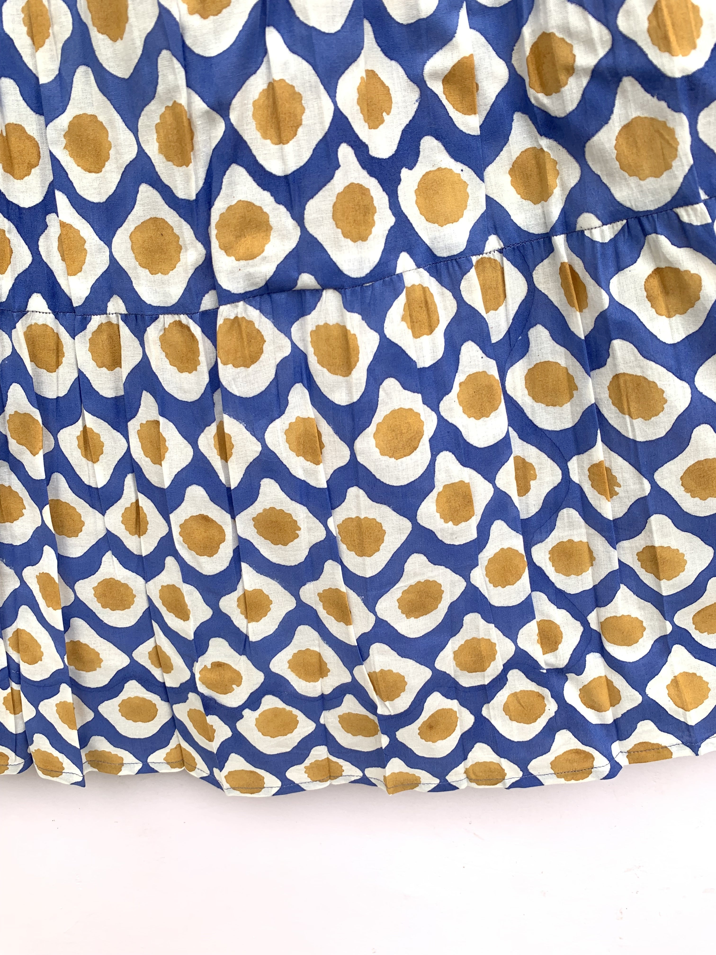 Blue & Mustard Floral Printed Cotton Tiered Maxi Skirt