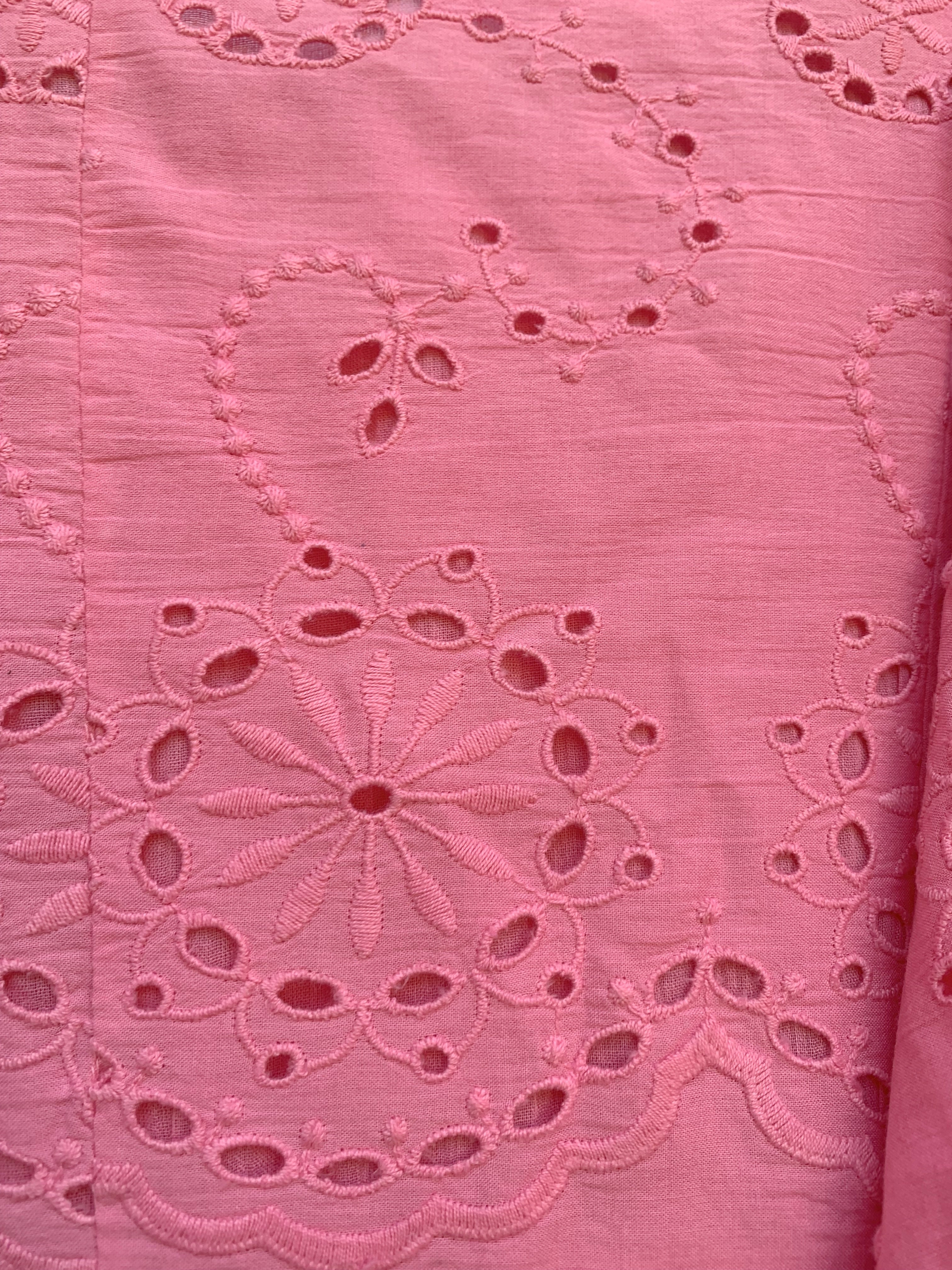 Pink Schiffli Embroidered Cotton Tiered Maxi Skirt