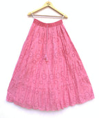 Pink Schiffli Embroidered Cotton Tiered Maxi Skirt