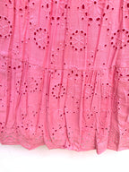 Pink Schiffli Embroidered Cotton Tiered Maxi Skirt