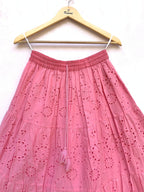 Pink Schiffli Embroidered Cotton Tiered Maxi Skirt