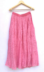 Pink Schiffli Embroidered Cotton Tiered Maxi Skirt