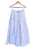 White Cotton Schiffli Embroidered Tiered Maxi Skirt with Tassel Tie-Up