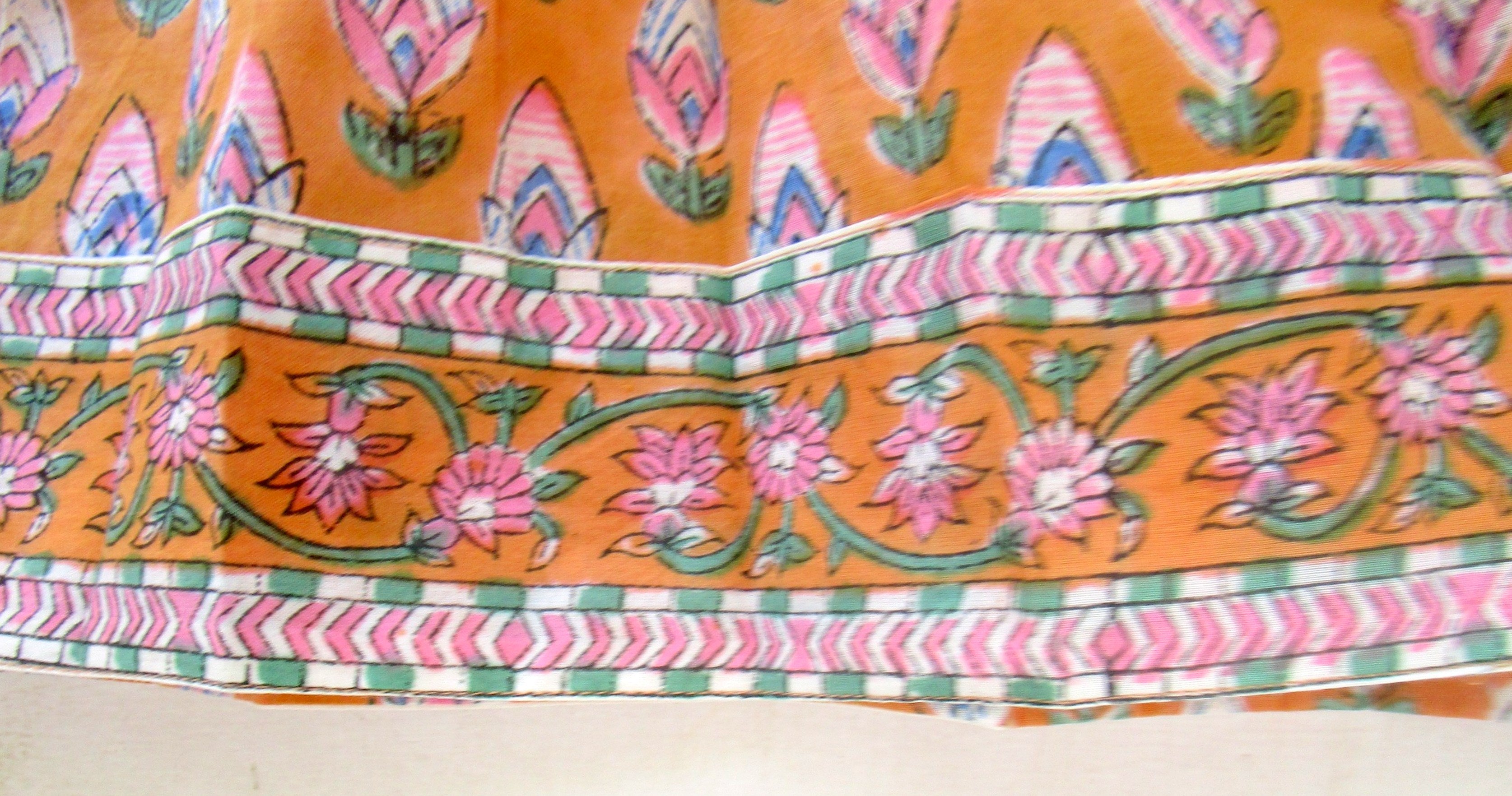 Mustard Hand Block Printed Cotton Maxi Dress with Tassel Tie-Up
