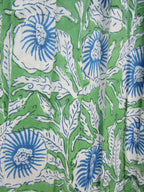 Green Hand Block Printed Cotton Flared Skirt with Tassel Tie-Up