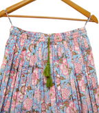 Sky Blue Hand Block Printed Cotton Flared Skirt with Tassel Tie-Up