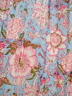 Sky Blue Hand Block Printed Cotton Flared Skirt with Tassel Tie-Up