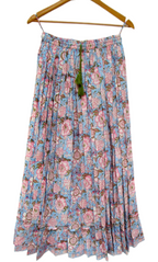Sky Blue Hand Block Printed Cotton Flared Skirt with Tassel Tie-Up
