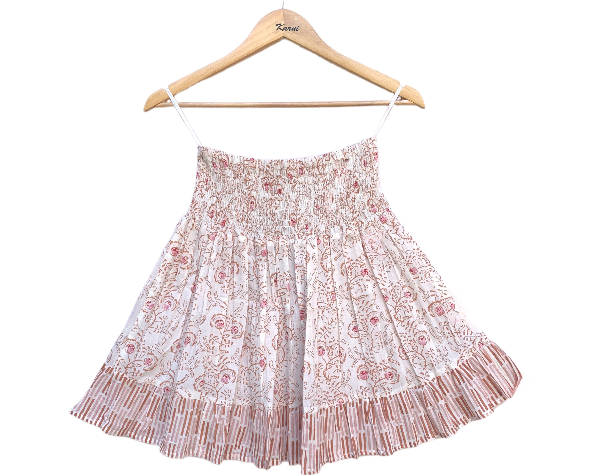 Dusty Pink Garden Hand Block Printed Tiered Mini Skirt