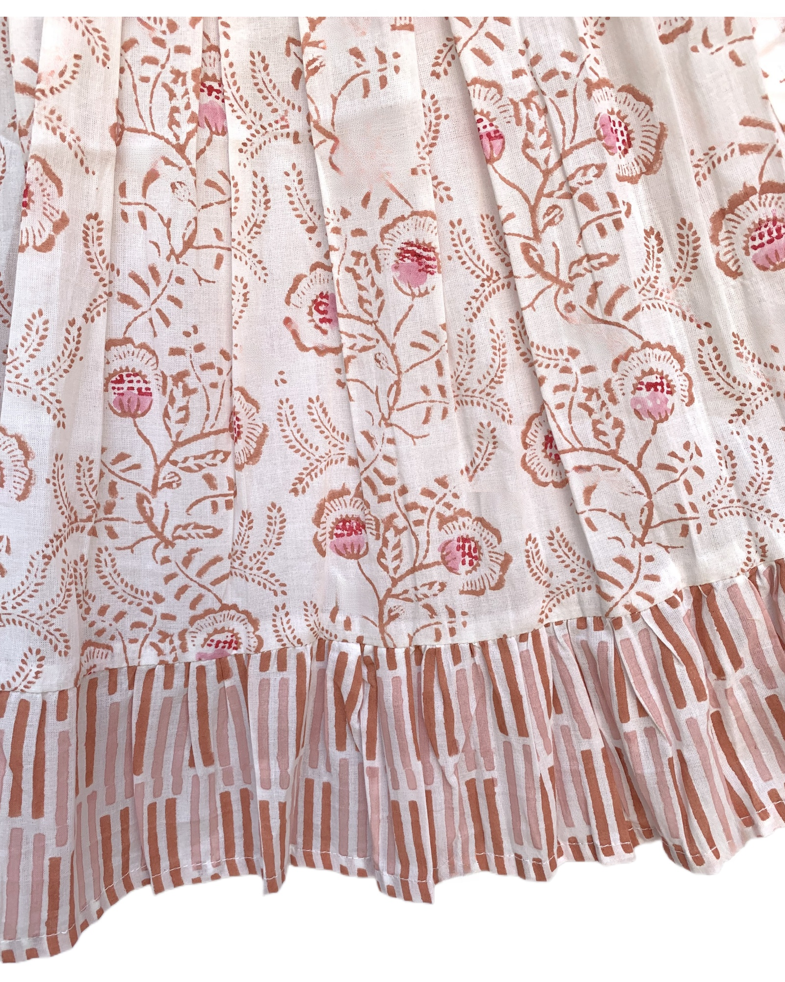 Dusty Pink Garden Hand Block Printed Tiered Mini Skirt