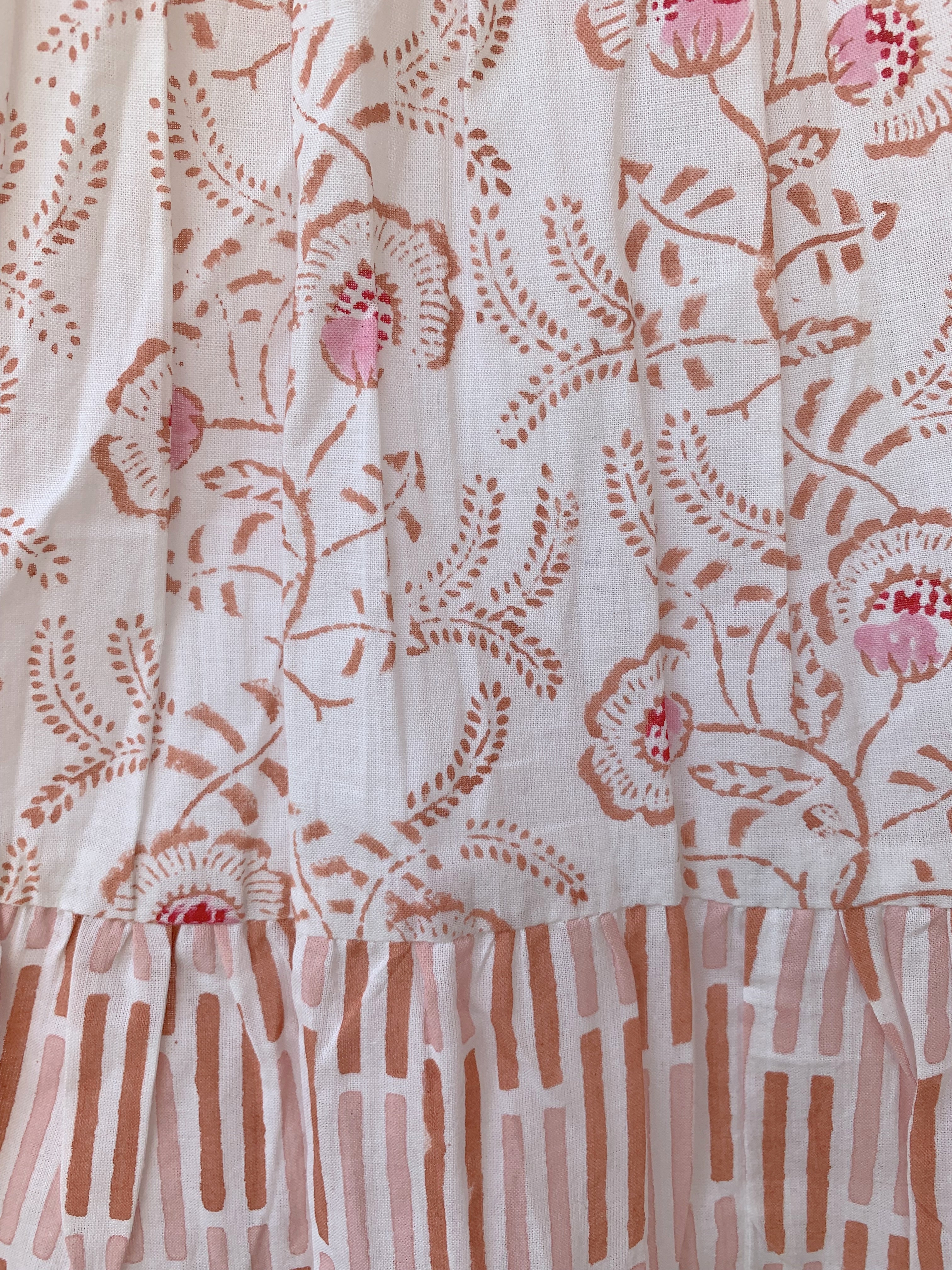 Dusty Pink Garden Hand Block Printed Tiered Mini Skirt
