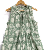 Sage Green Ethnic Floral Cotton Maxi Dress with Gathered Silhouette