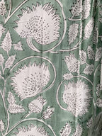Sage Green Ethnic Floral Cotton Maxi Dress with Gathered Silhouette
