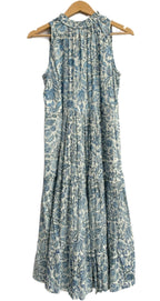 Indigo Blue Floral Hand Block Printed Cotton Tiered Maxi Dress
