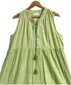 Pistachio Green Gingham Cotton Tiered Maxi Dress with Tassel Tie-Up