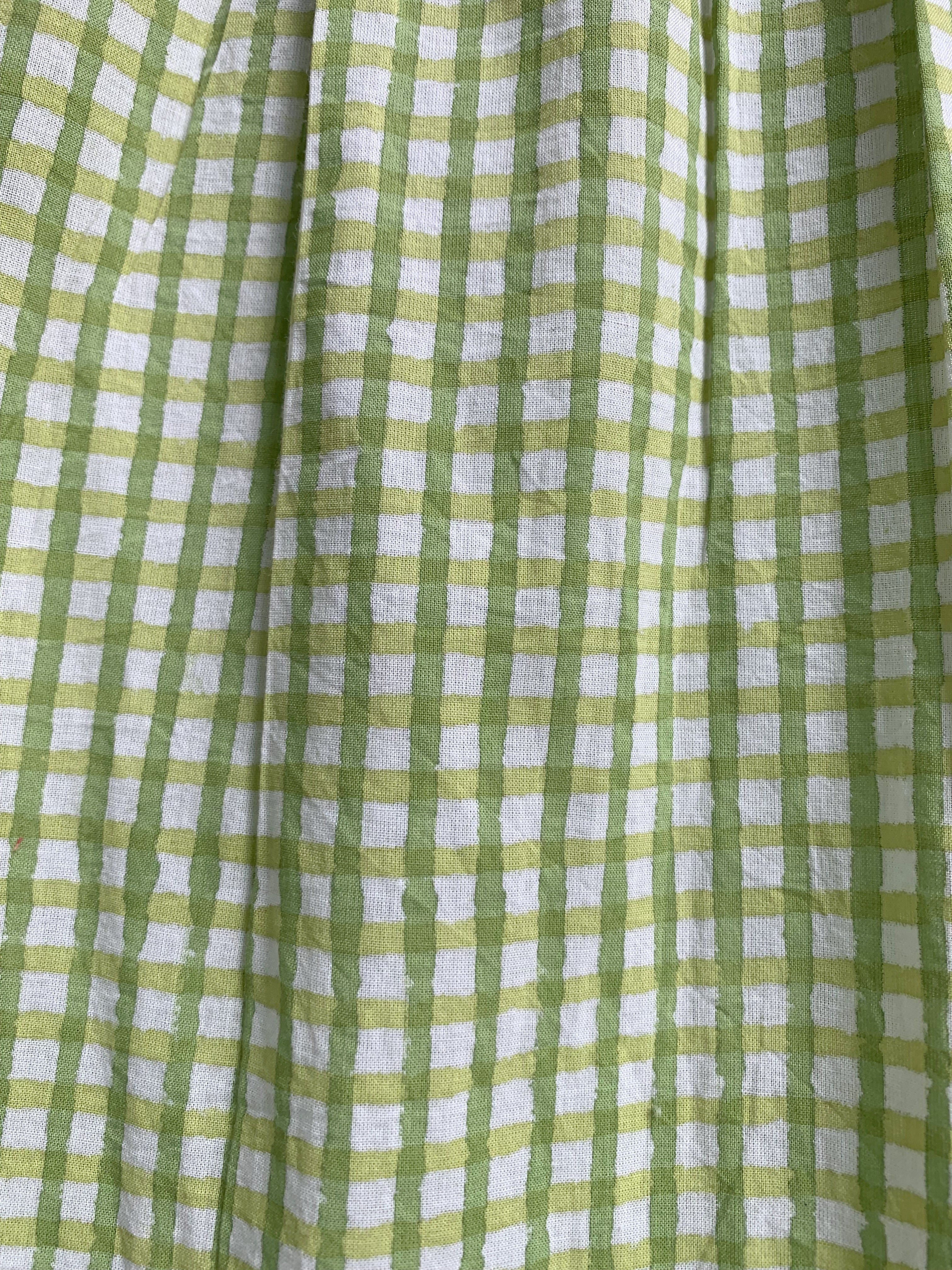 Pistachio Green Gingham Cotton Tiered Maxi Dress with Tassel Tie-Up