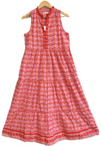 Vermillion Red Spiral Print Cotton Sleeveless Flared Maxi Dress
