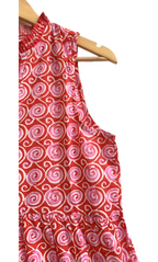 Vermillion Red Spiral Print Cotton Sleeveless Flared Maxi Dress