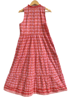 Vermillion Red Spiral Print Cotton Sleeveless Flared Maxi Dress