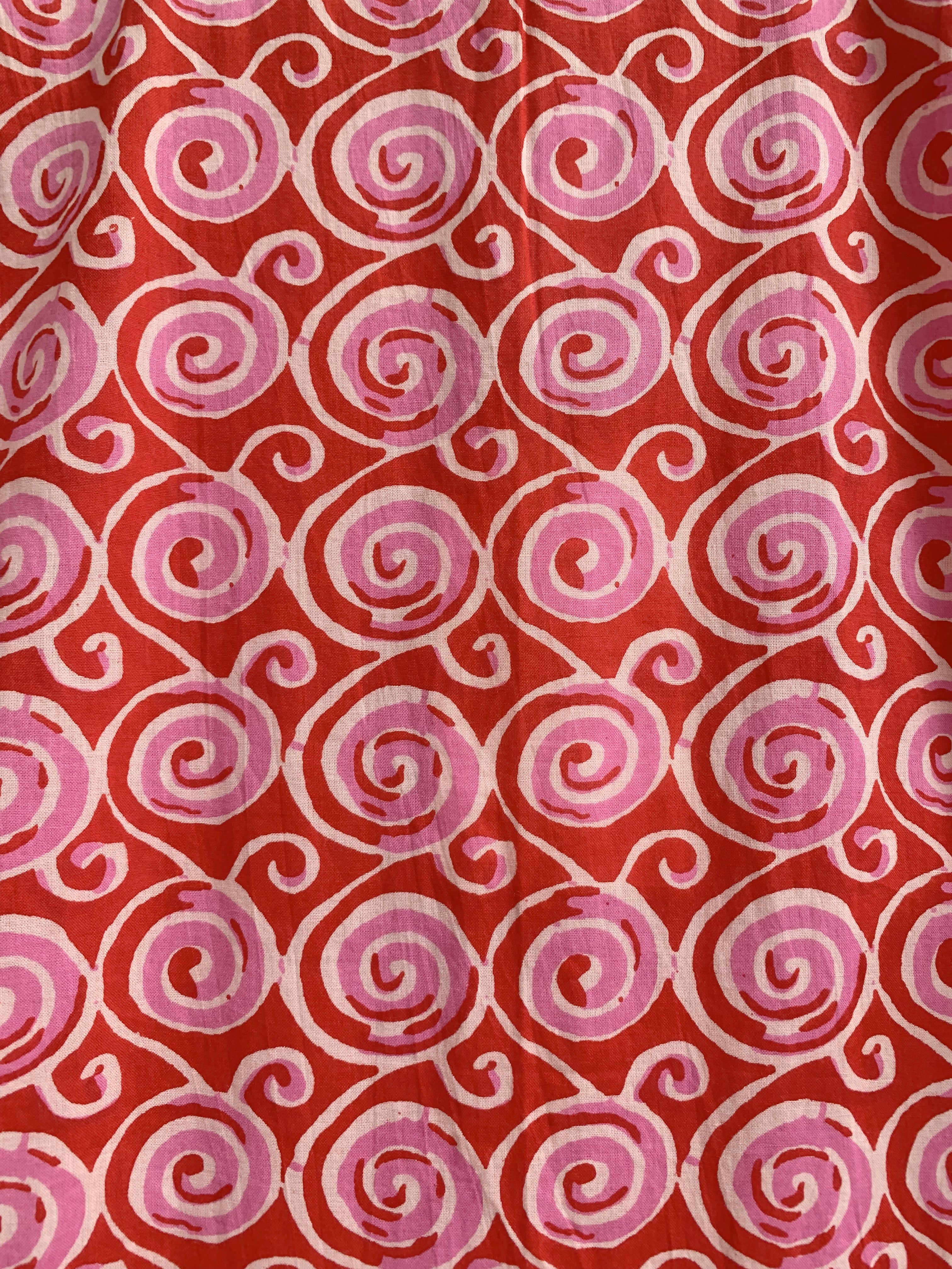Vermillion Red Spiral Print Cotton Sleeveless Flared Maxi Dress
