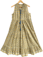 Golden Ochre Hand-Block Style Sleeveless Resort Dress
