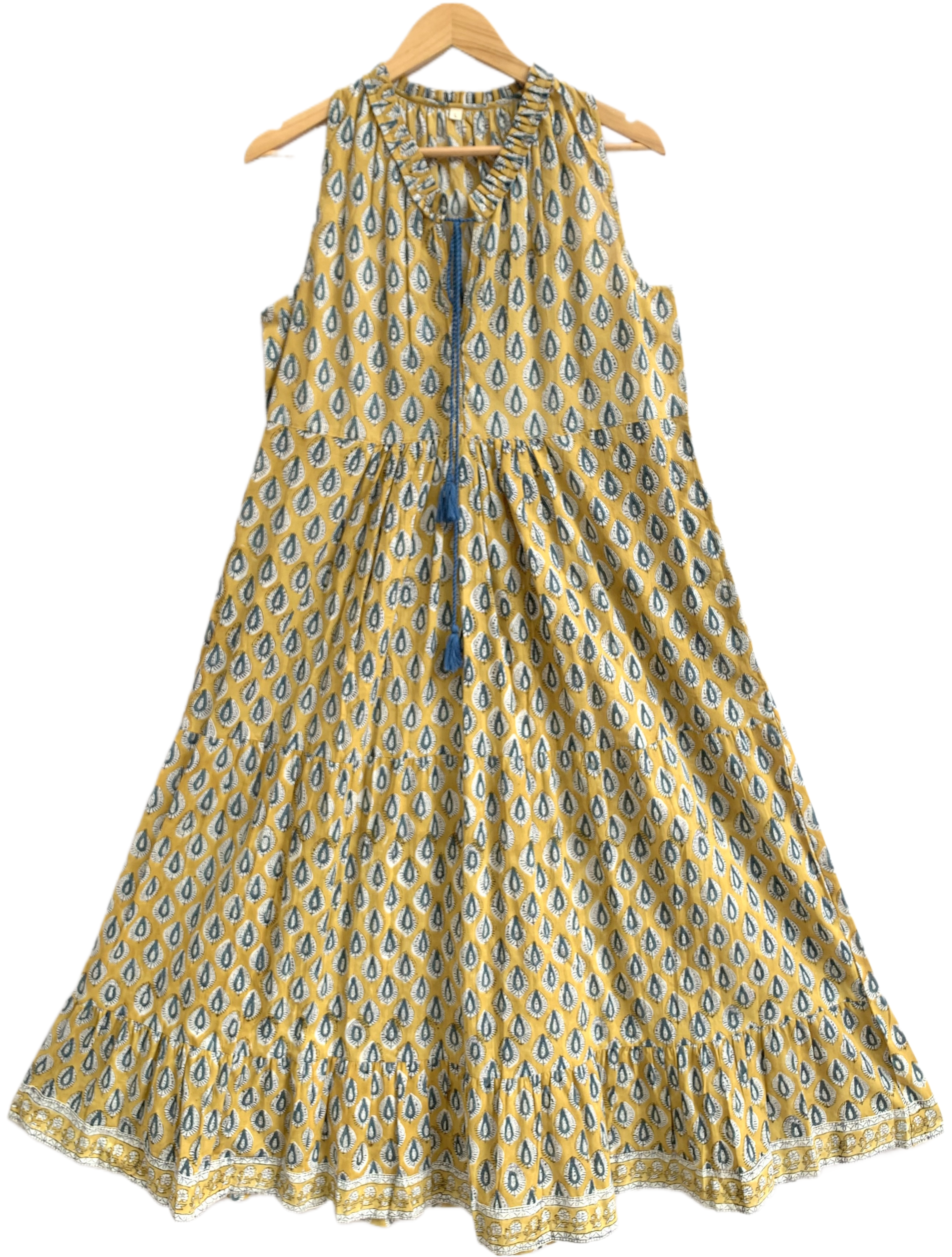Golden Ochre Hand-Block Style Sleeveless Resort Dress