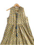 Golden Ochre Hand-Block Style Sleeveless Resort Dress