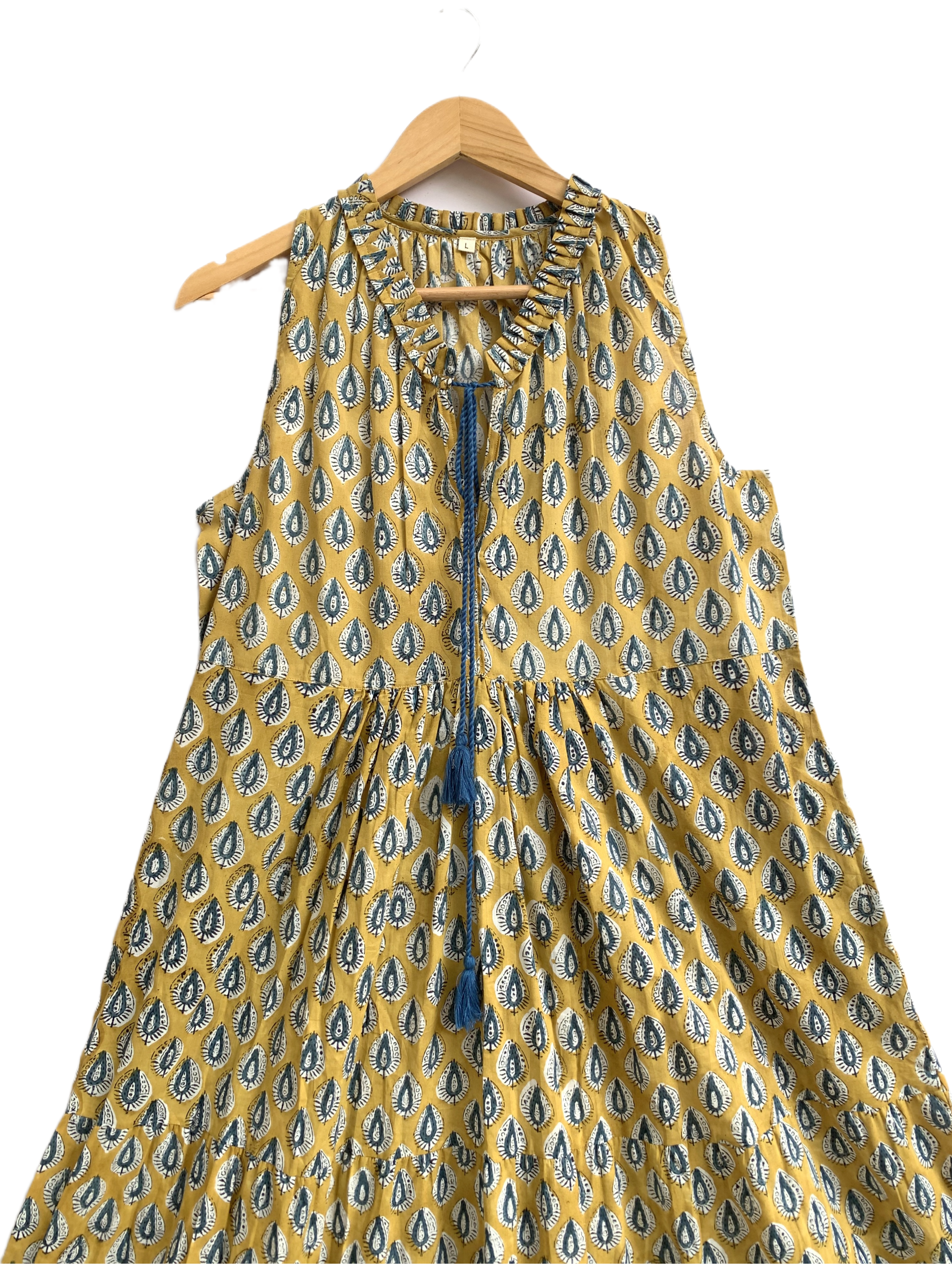 Golden Ochre Hand-Block Style Sleeveless Resort Dress