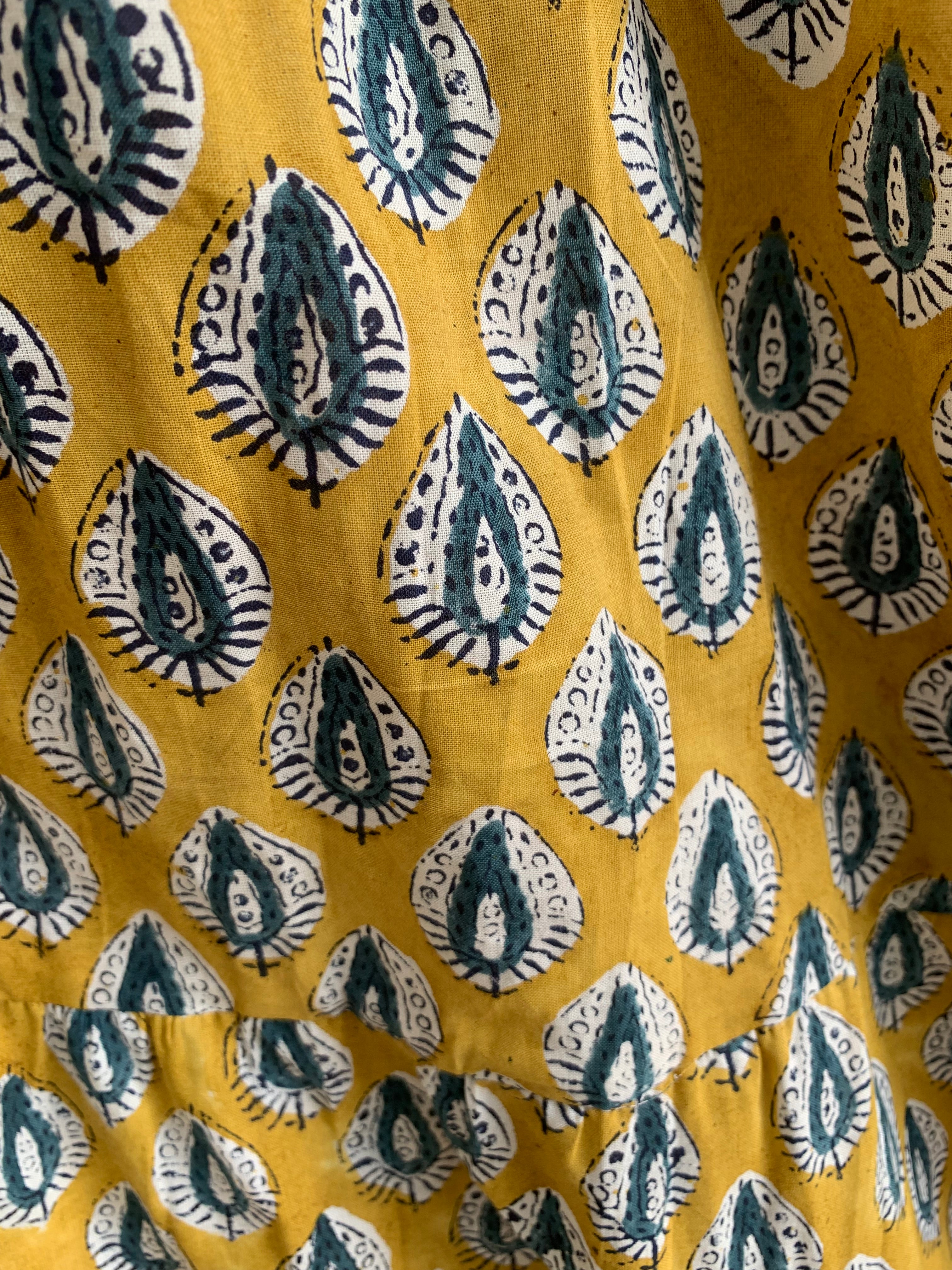 Golden Ochre Hand-Block Style Sleeveless Resort Dress
