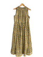 Golden Ochre Hand-Block Style Sleeveless Resort Dress