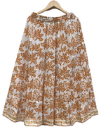 Rustic Leaf Handcrafted Cotton Maxi Skirt – Elastic Drawstring Waist Tiered Style